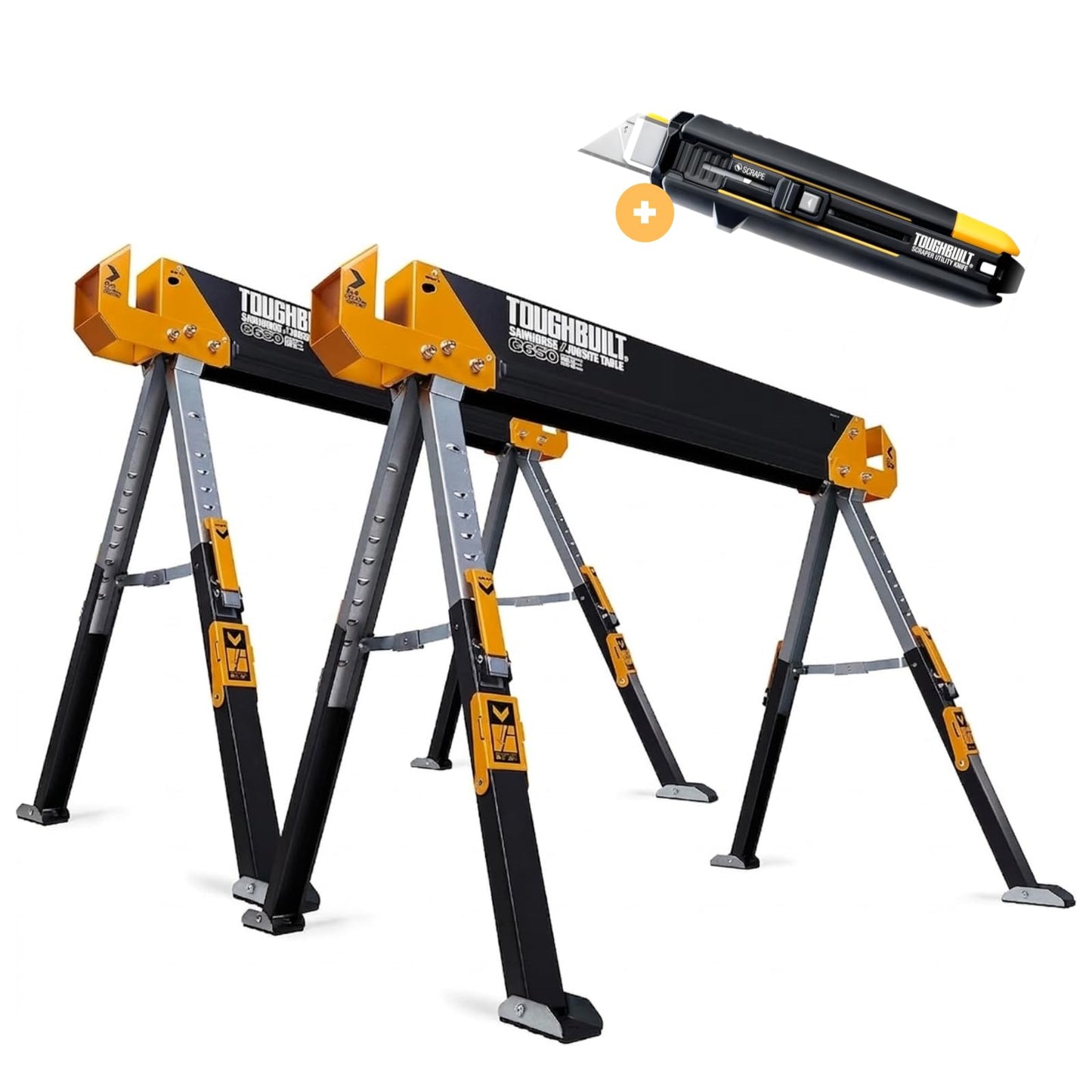 ToughBuilt Set 2 pack Caballetes TB-C650 2600lb y Navaja Raspador Profesional TB-H4S5-01