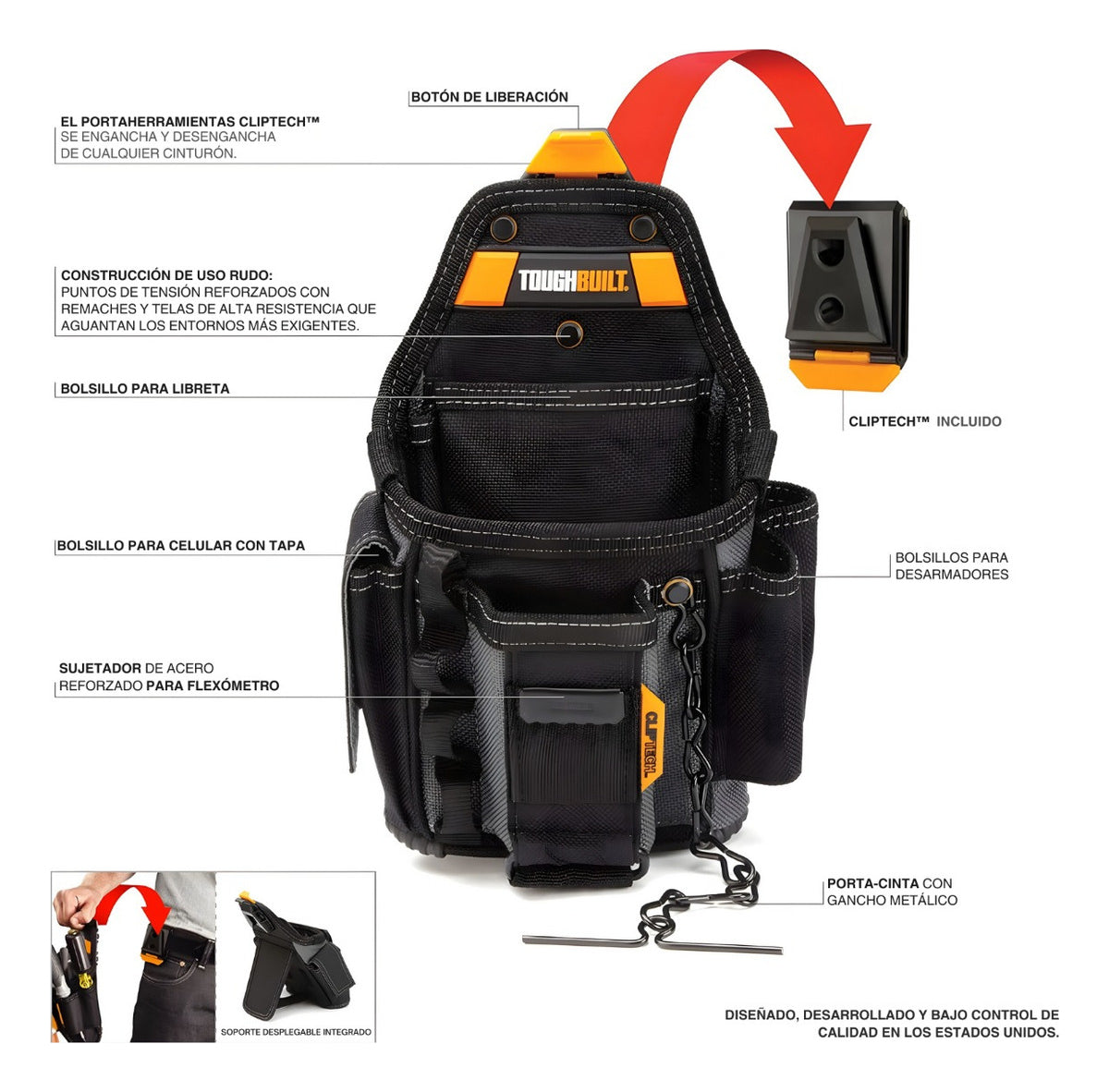 Bolsa Electricista Toughbuilt Tb-ct-34 Y Cinturón Cliptech