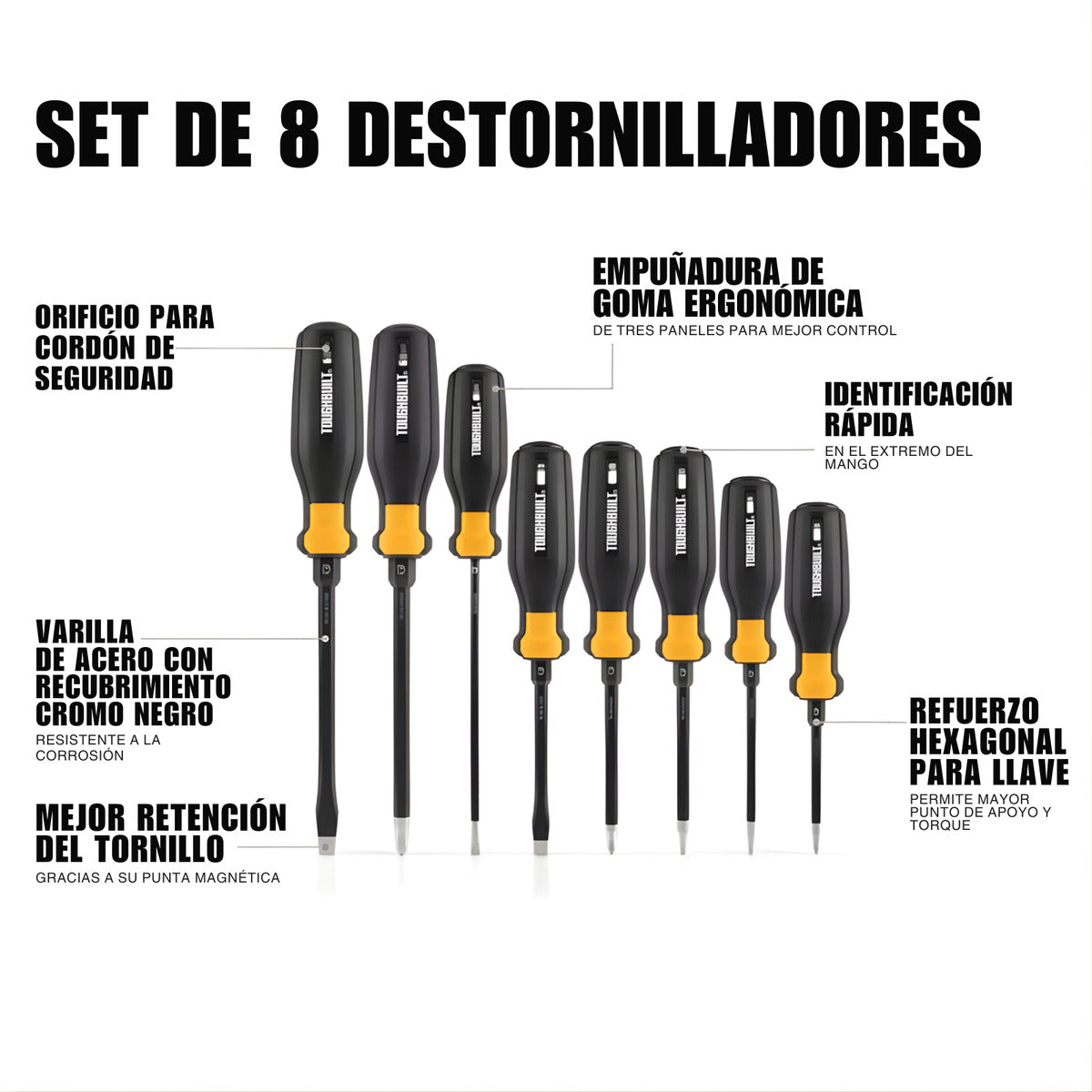 Desarmadores Punta Magnética Toughbuilt  Tb-h5s8-a 8pack