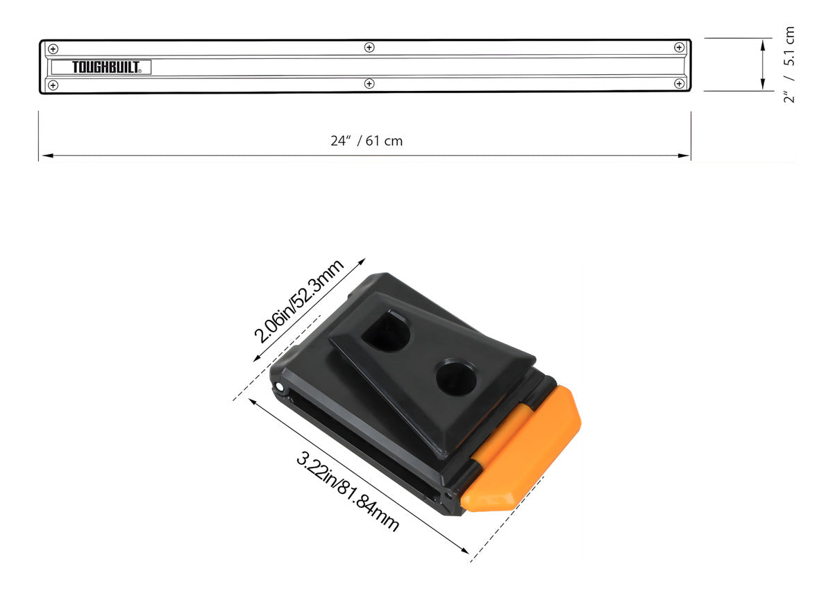 ToughBuilt Organizador de Pared TB-53 Acero con 3 Clips TB-CT-150