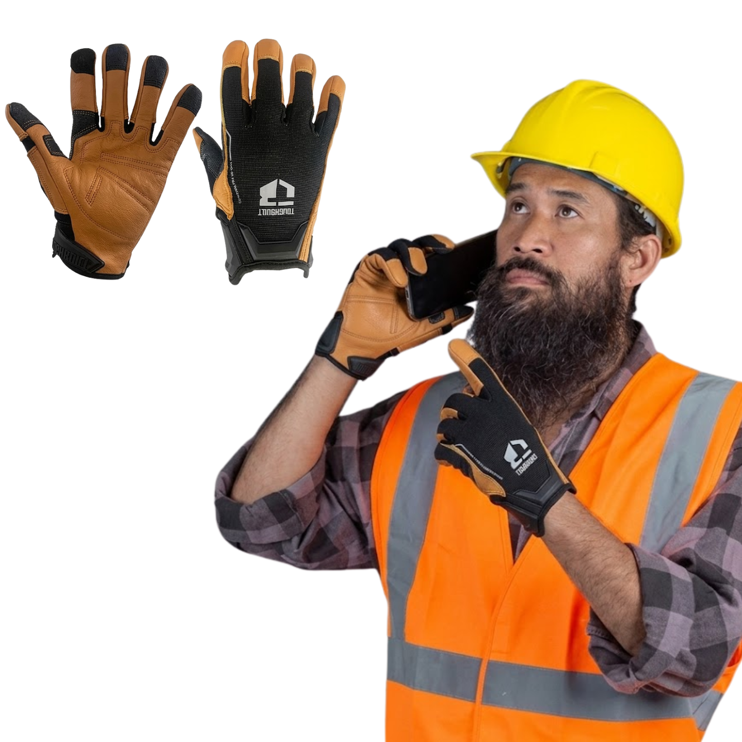 Guantes Trabajo Toughbuilt Tb-g04 Cuero Café Pantalla Táctil