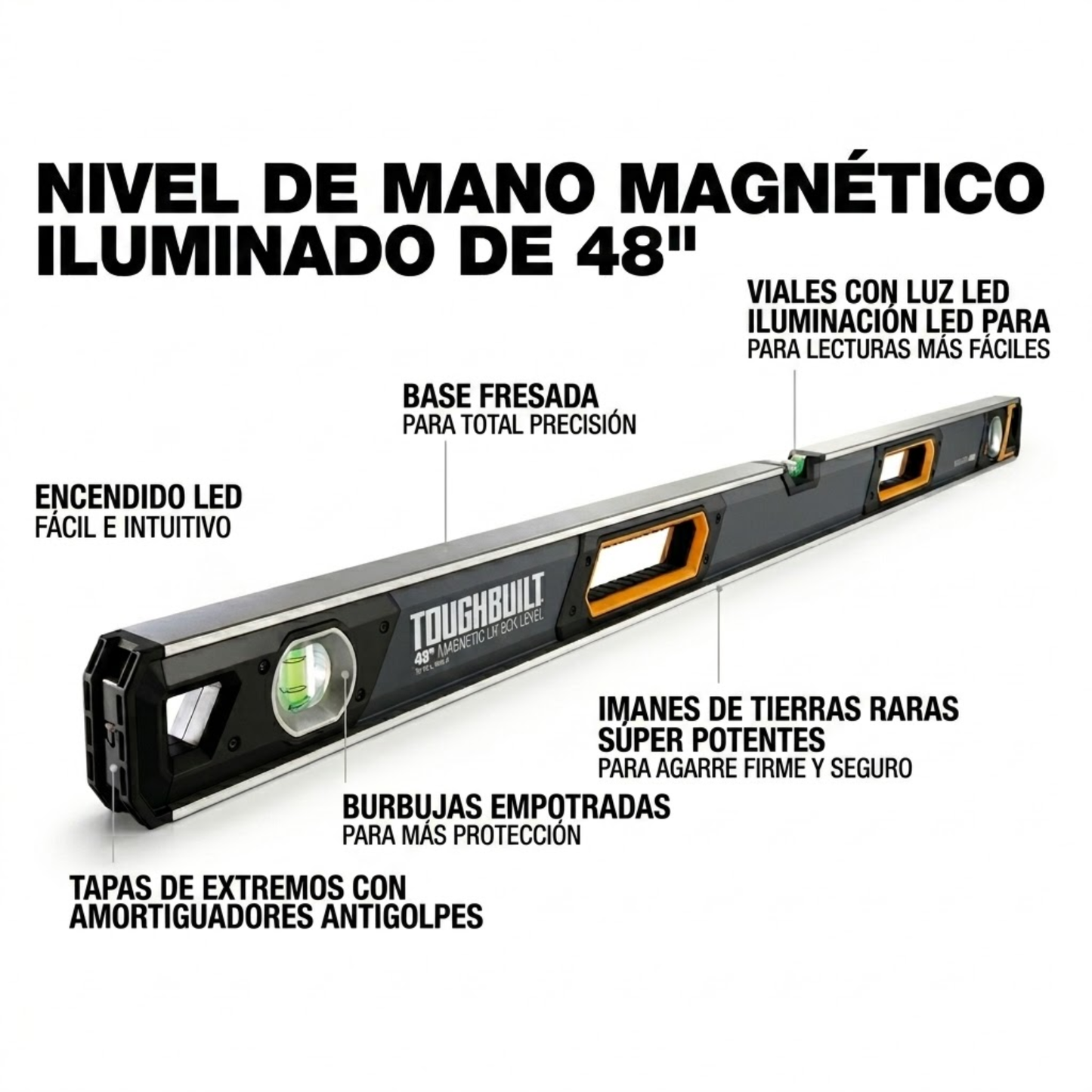 ToughBuilt Nivel de Caja TB-H2-L-48LH-M Magnético LED Aluminio 48"