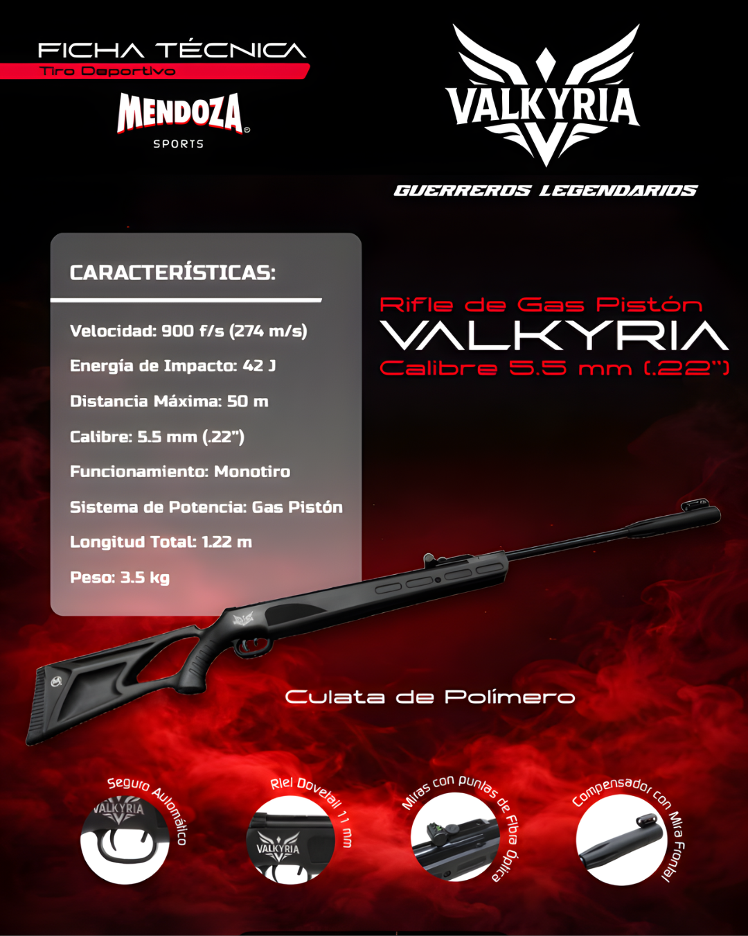 Rifle de aire Mendoza Valkyria 5.5 mm Nitropiston +Diabolos