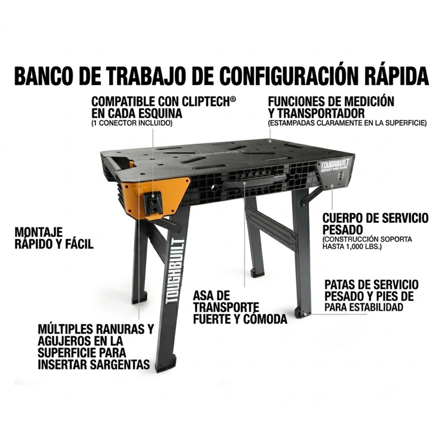 ToughBuilt Mesa de Trabajo Plegable TB-WB700 Carga 450 kg