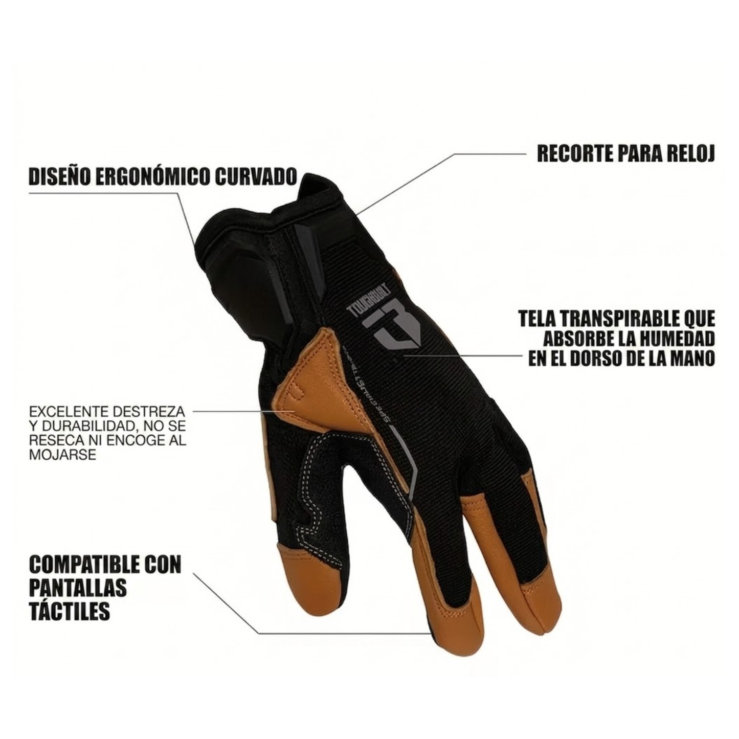 Guantes Trabajo Toughbuilt Tb-g04 Cuero Café Pantalla Táctil