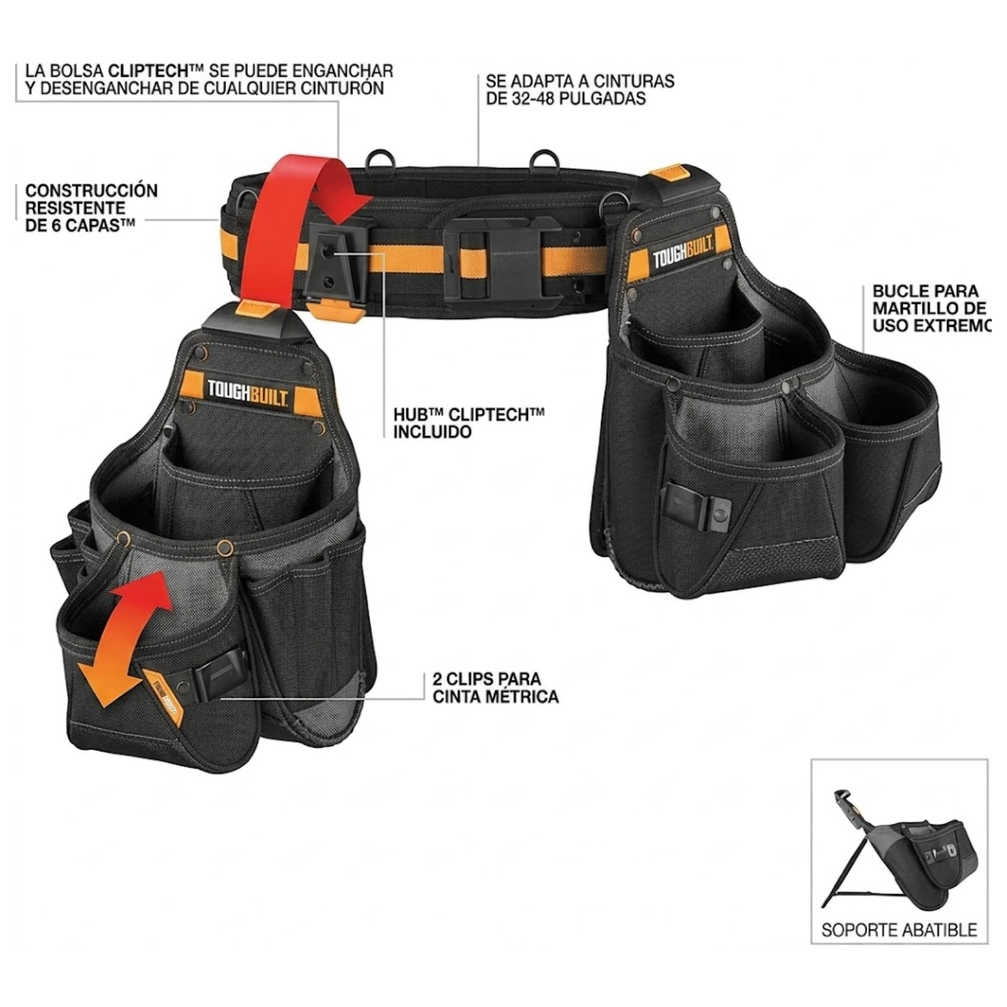 ToughBuilt Cinturón de Herramientas 3 Pzs TB-CT-111-3P Lona de 6 Capas