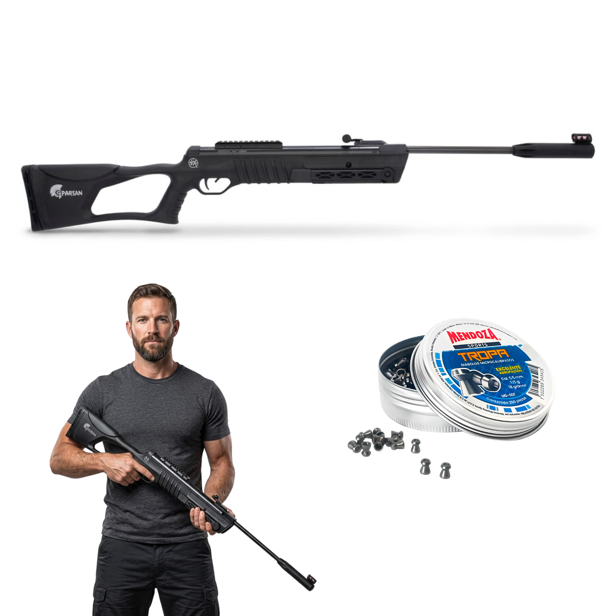 Rifle de aire Mendoza Spartan 5.5mm Resorte 800fps +Diabolos
